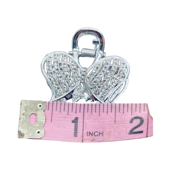 Elegant Silver Crystal Rhinestone Bow Hair Clip 2.0” - Picture 2 of 4